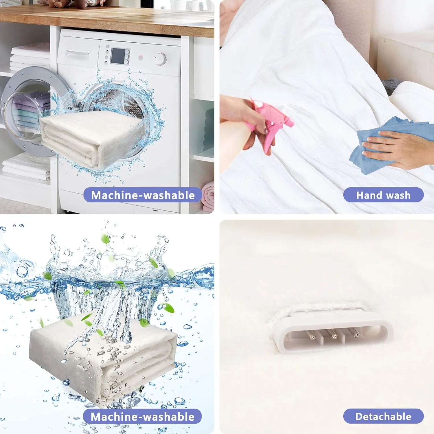 Sunvivi Heated Electric Blanket Queen Size with Dual Control, 5 Years Warranty, 10 Heat Settings, 12 Hours Auto Off, Machine Washable, ETL Certified, Overheating Protection, White