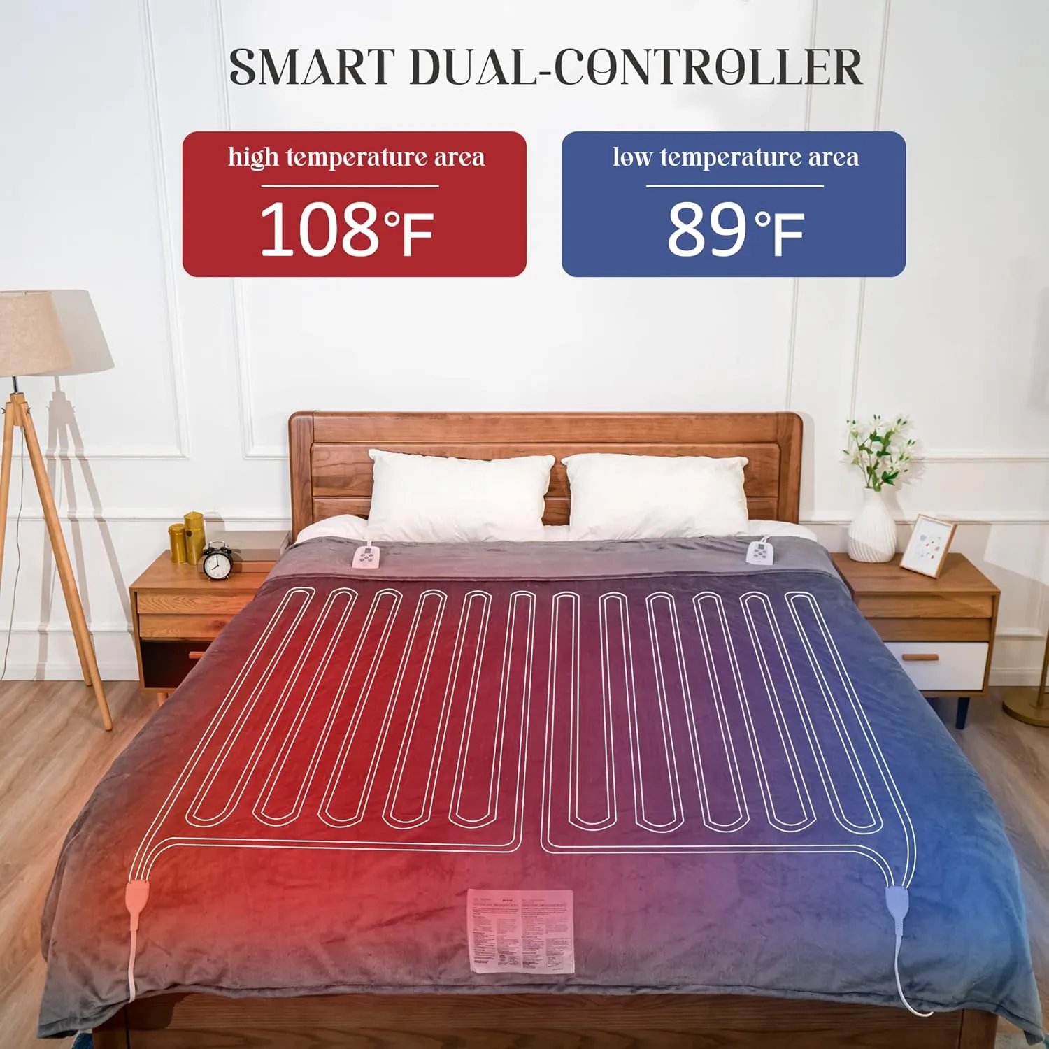 Sunvivi Heated Electric Blanket Queen Size with Dual Control, 5 Years Warranty, 10 Heat Settings, 12 Hours Auto Off, Machine Washable, ETL Certified, Overheating Protection, White