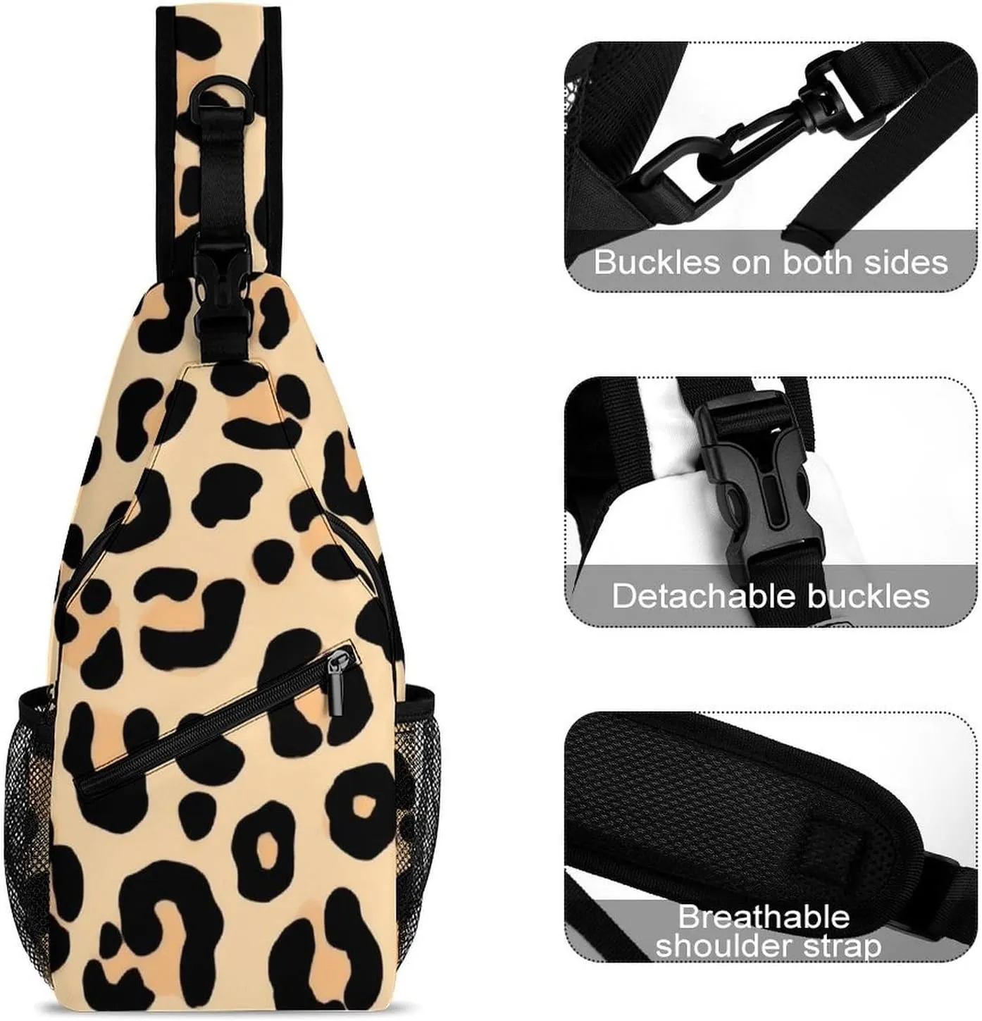 Supdreamc Men & Women Sling Bag Backpack Satchel Bookbags Travel Rucksack Daypack - Anti-Theft Multipurpose Animal Cheetah Leopard Print Carry On Bag, Handy Crossbody Daypacks