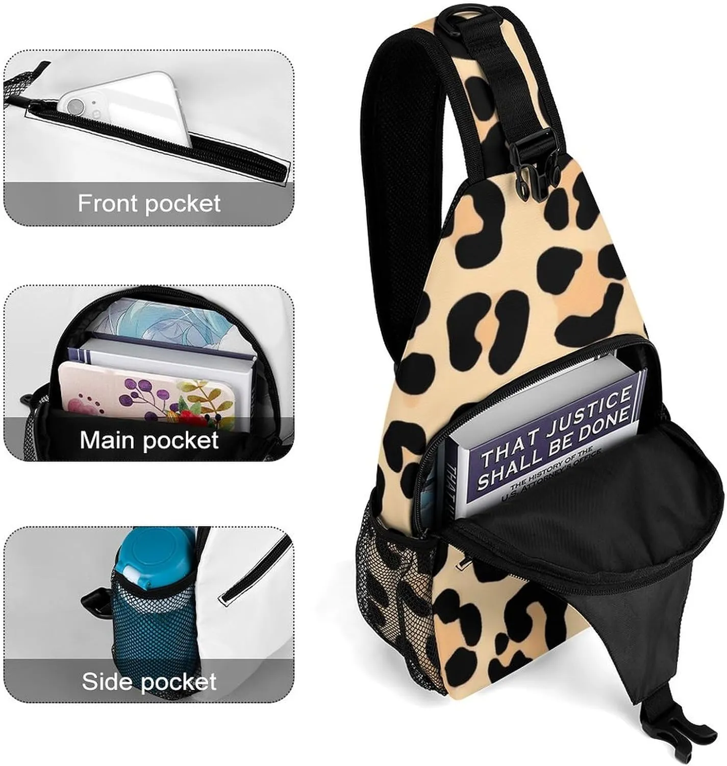 Supdreamc Men & Women Sling Bag Backpack Satchel Bookbags Travel Rucksack Daypack - Anti-Theft Multipurpose Animal Cheetah Leopard Print Carry On Bag, Handy Crossbody Daypacks