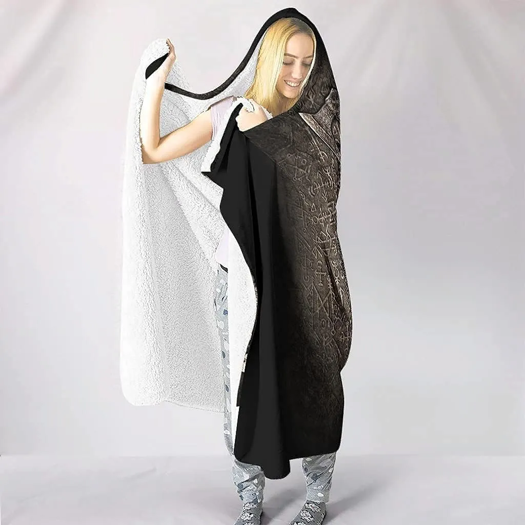 Super Soft Hooded Plush Blanket, 3D Print Viking - Odin Wolf - Crow - Spear - Wearable Sherpa Fleece Flannel Throw, Winter Warm Cape Wrap Blanket Bath Sheet for Men Women,Gray,Adult 79"X59"