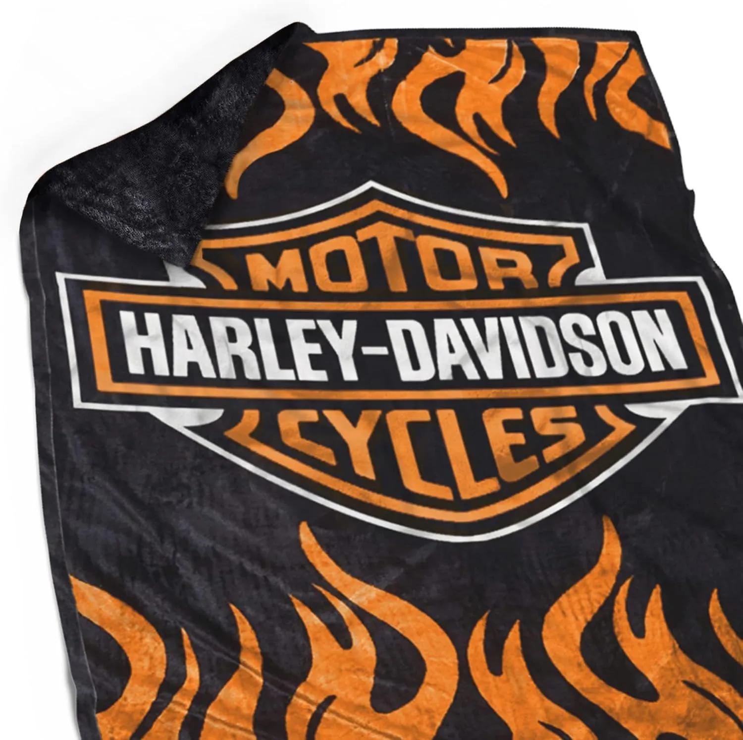 Super Soft Plush Classic Black Harley Davidson Blanket/Throw Full or Queen Size - Orange