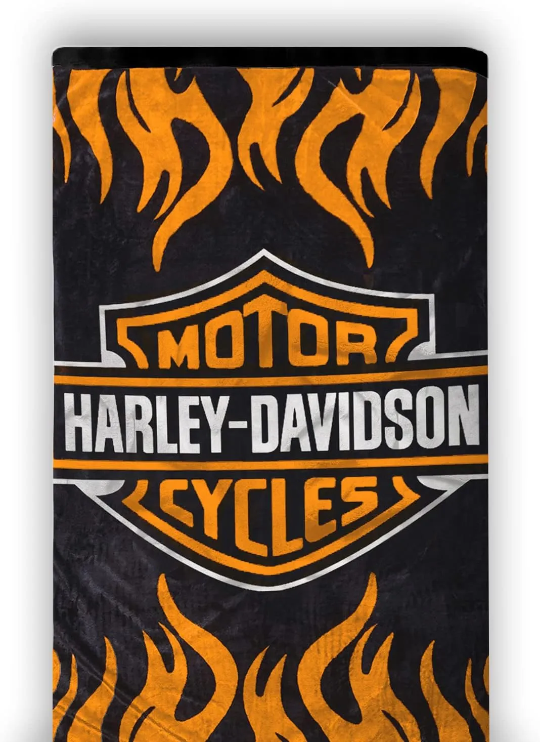 Super Soft Plush Classic Black Harley Davidson Blanket/Throw Full or Queen Size - Orange