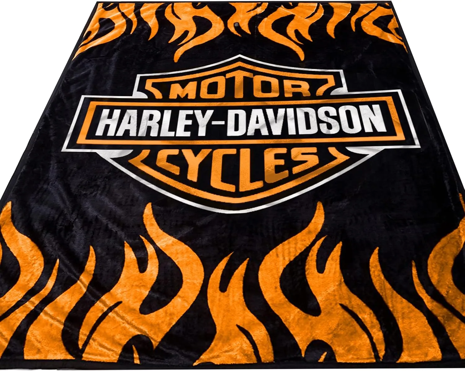 Super Soft Plush Classic Black Harley Davidson Blanket/Throw Full or Queen Size - Orange