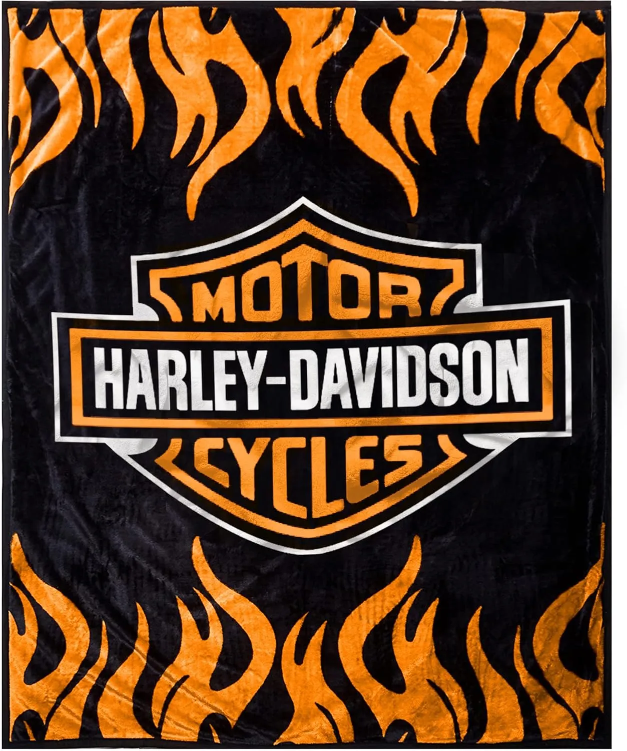Super Soft Plush Classic Black Harley Davidson Blanket/Throw Full or Queen Size - Orange