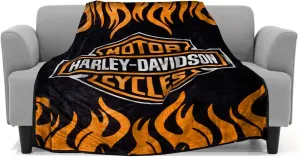 Super Soft Plush Classic Black Harley Davidson Blanket/Throw Full or Queen Size - Orange