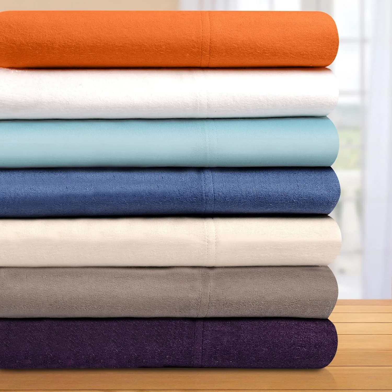 Superior Flannel Cotton Bed Sheet Set, Set Includes: One Flat Sheet, One Fitted Sheet and Two Pillowcases, Breathable, Modern Solid Classic, King, Light Blue