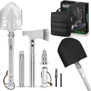 Survival Shovel and Camping Axe – Stainless Steel Tactical Survival Multi-Tool and Survival Hatchet Equipment for Outdoor Hiking Camping Gear, Hunting, Backpacking Emergency Kit(Silver)