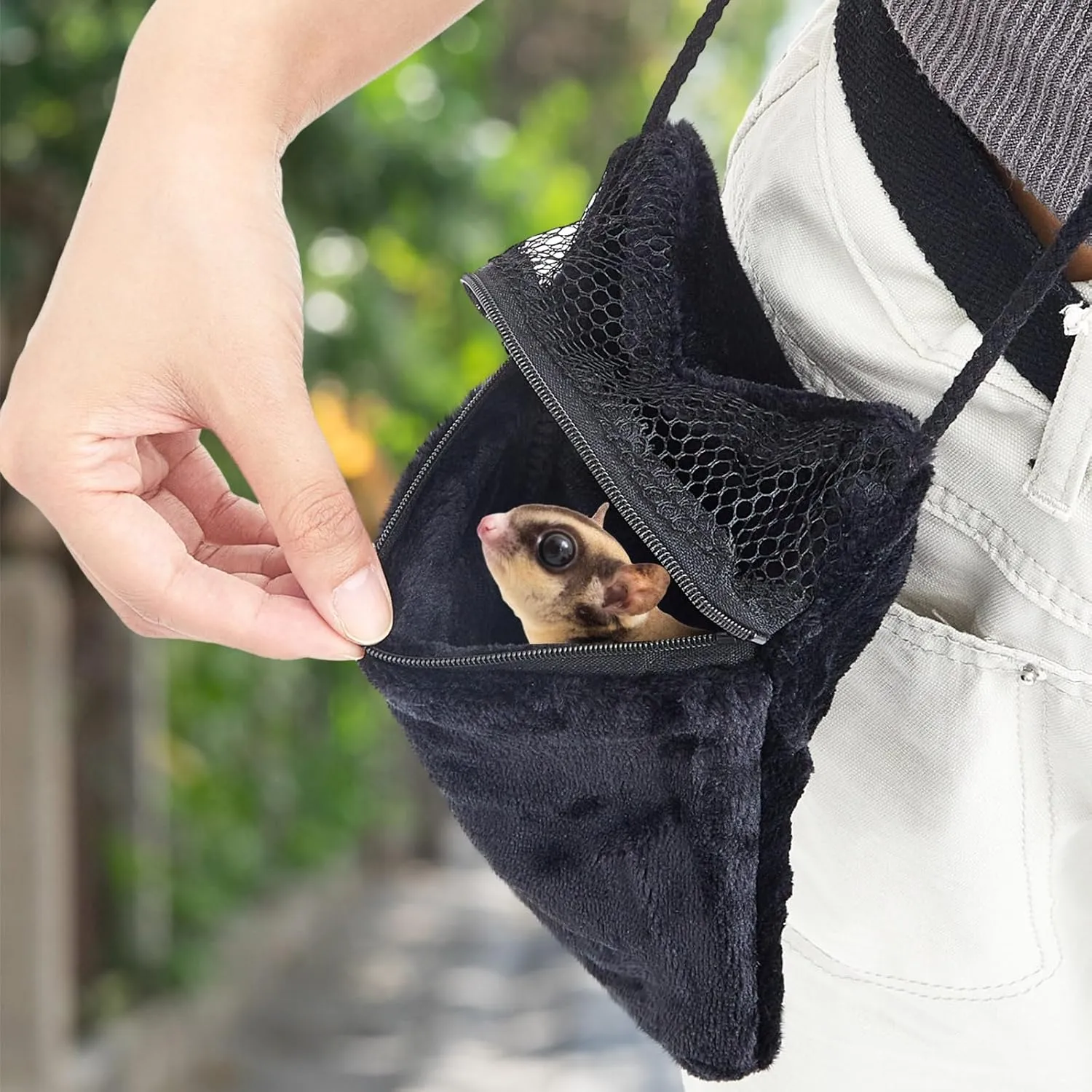 Sweetude 2 Pcs Sugar Glider Bonding Pouch Small Animal Outgoing Sleeping Bag Breathable Small Animal Carry Pouch with Shoulder Strap for Marmosets Squirrels Hamsters and Other Pets(Black)