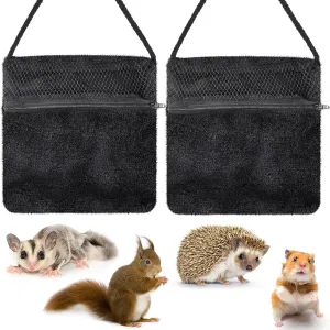 Sweetude 2 Pcs Sugar Glider Bonding Pouch Small Animal Outgoing Sleeping Bag Breathable Small Animal Carry Pouch with Shoulder Strap for Marmosets Squirrels Hamsters and Other Pets(Black)