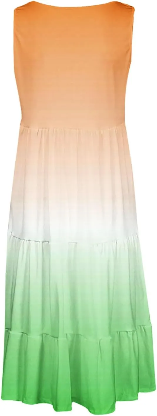 Tank Dress for Women 2025 Summer Boho Gradient Beach Vacation Sundress Sleeveless Pleated Ladies Tropical Dresses