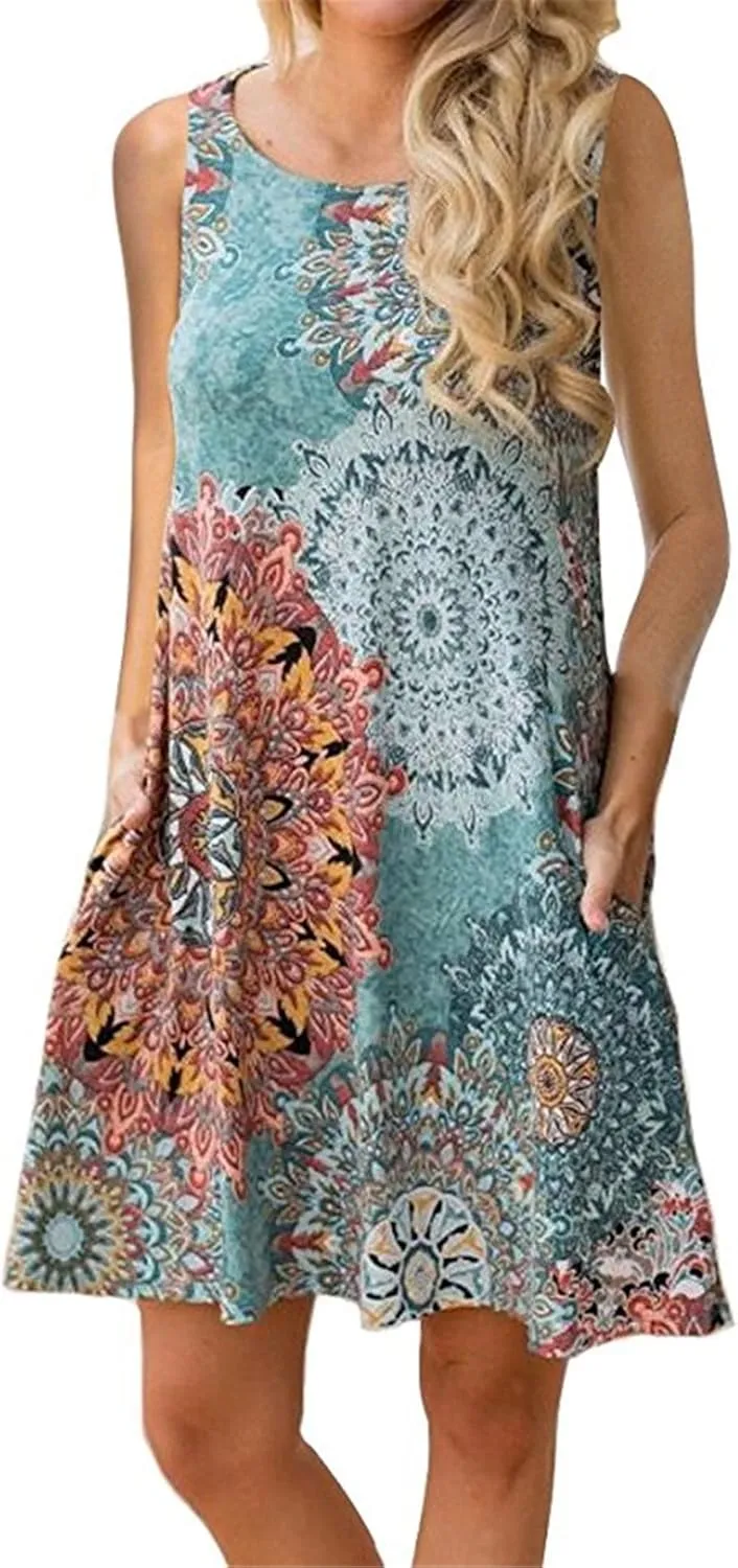 Tanst Sky Summer Dresses for Women 2025 Casual Sleeveless Sundresses Tank Dress Mini Loose Beach Cover Up with Pockets