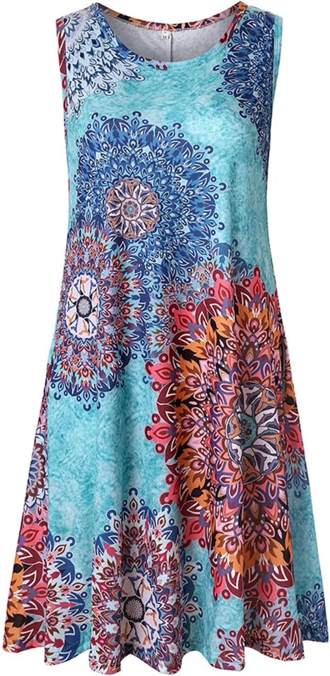 Tanst Sky Summer Dresses for Women 2025 Casual Sleeveless Sundresses Tank Dress Mini Loose Beach Cover Up with Pockets