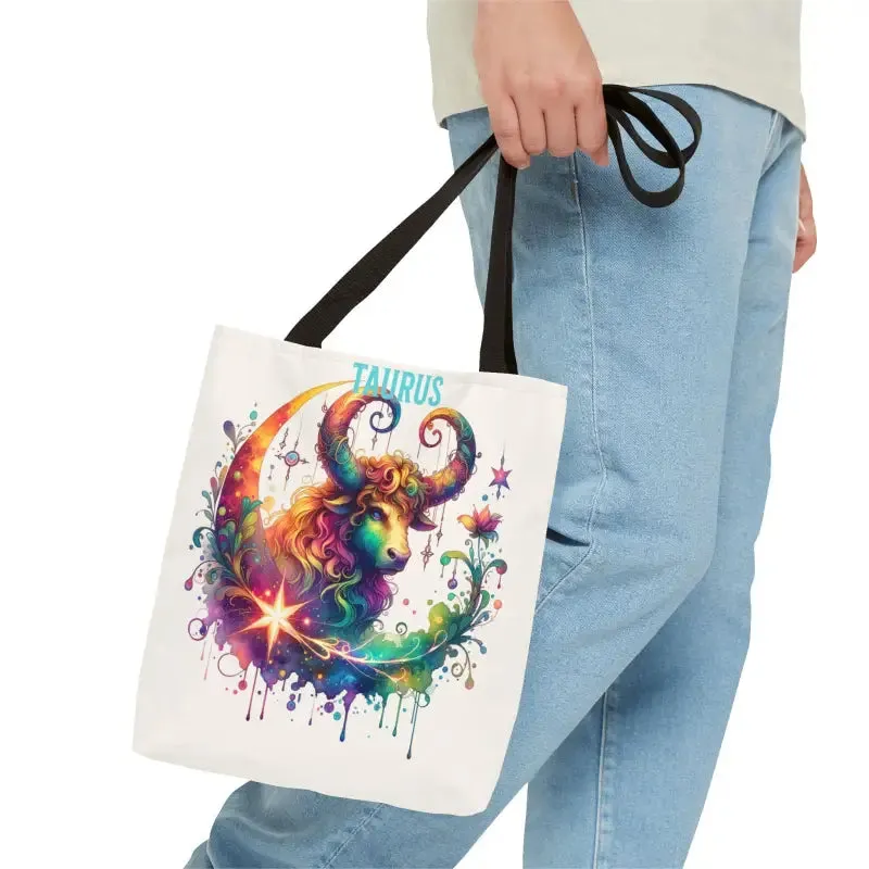 Taurus Zodiac Tote Bag with Black Cotton Handles