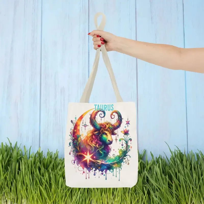 Taurus Zodiac Tote Bag with Black Cotton Handles