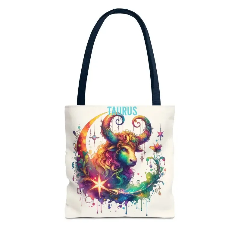 Taurus Zodiac Tote Bag with Black Cotton Handles