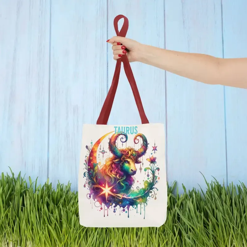 Taurus Zodiac Tote Bag with Black Cotton Handles