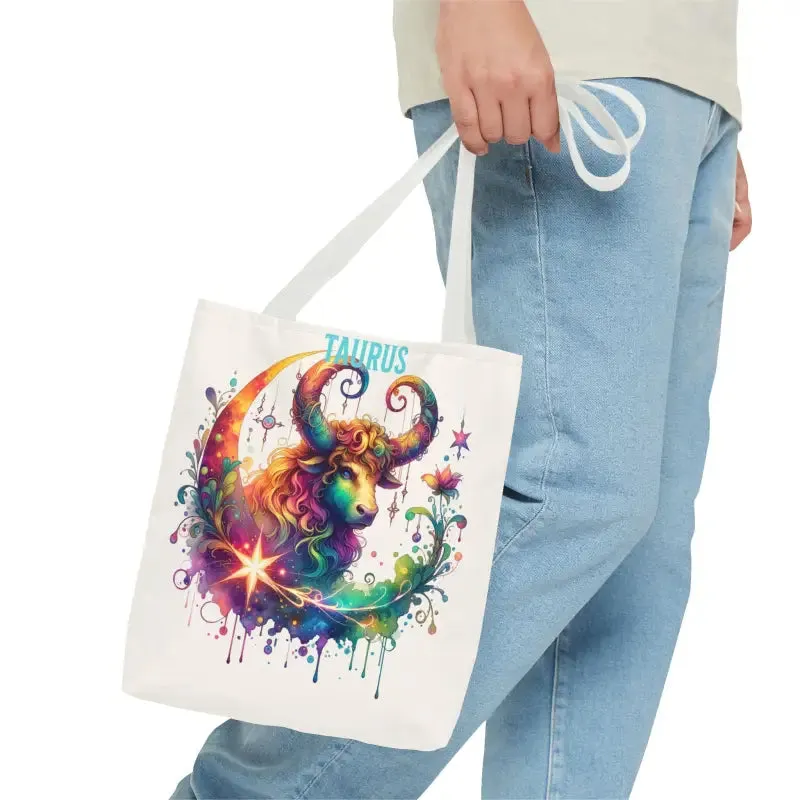 Taurus Zodiac Tote Bag with Black Cotton Handles
