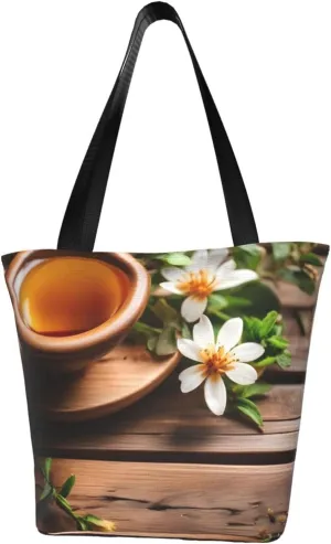 Teal Flower on Wooden Plank Print Multifunctional Tote Daypacks for Women Work Travel Shopping Handbags Shoulder Bag