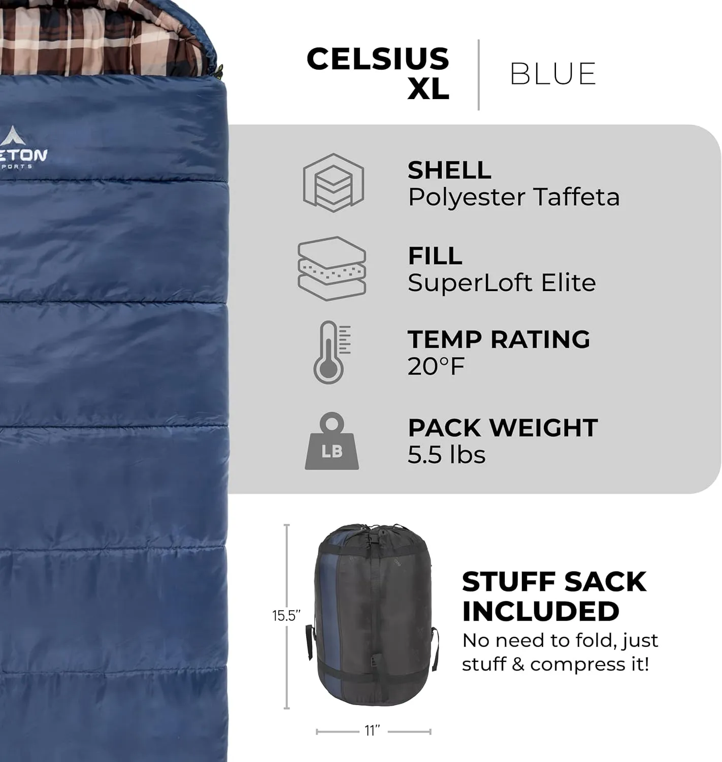TETON Celsius XL, -25F, 20F, 0F Degree Sleeping Bags, All Weather Warm Sleeping Bag for Adults and Kids, Camping Season, Compression Sack Included