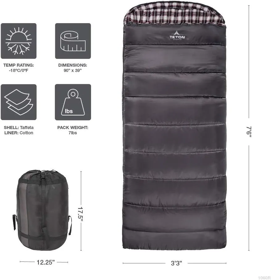 Teton Celsius XXL Sleeping Bag, Cold Weather Sleeping Bags for Adults and Kids, Camping Made Easy and Warm. Compression Sack Included, 35F, 25F, 0F, 20F Degree