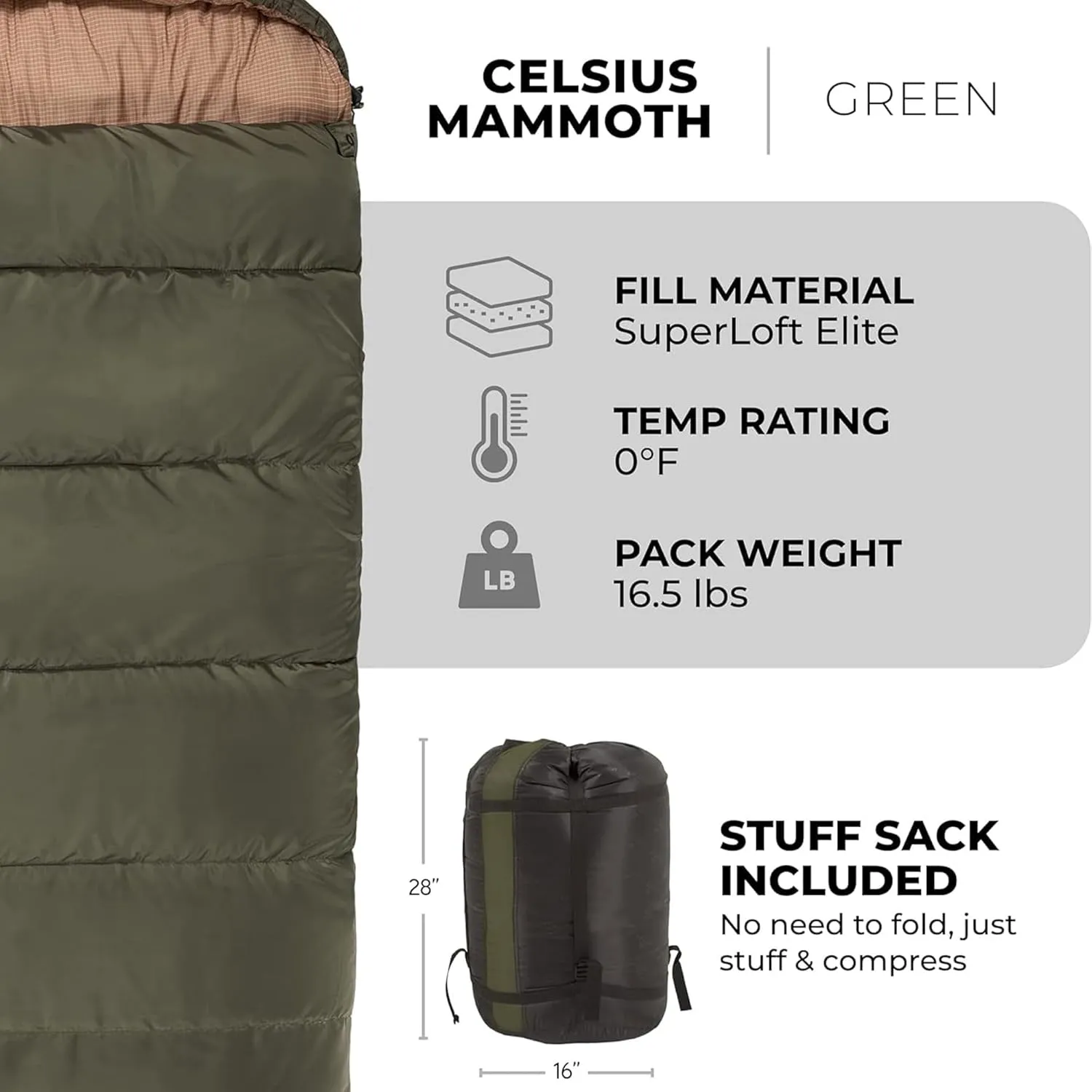 TETON Mammoth, 20 Degree and 0 Degree Sleeping Bags, Double Sleeping Bag, A Warm Bag the Whole Family can Enjoy. Great Sleeping Bag for Camping, Hunting and Base Camp. Compression Sack Included