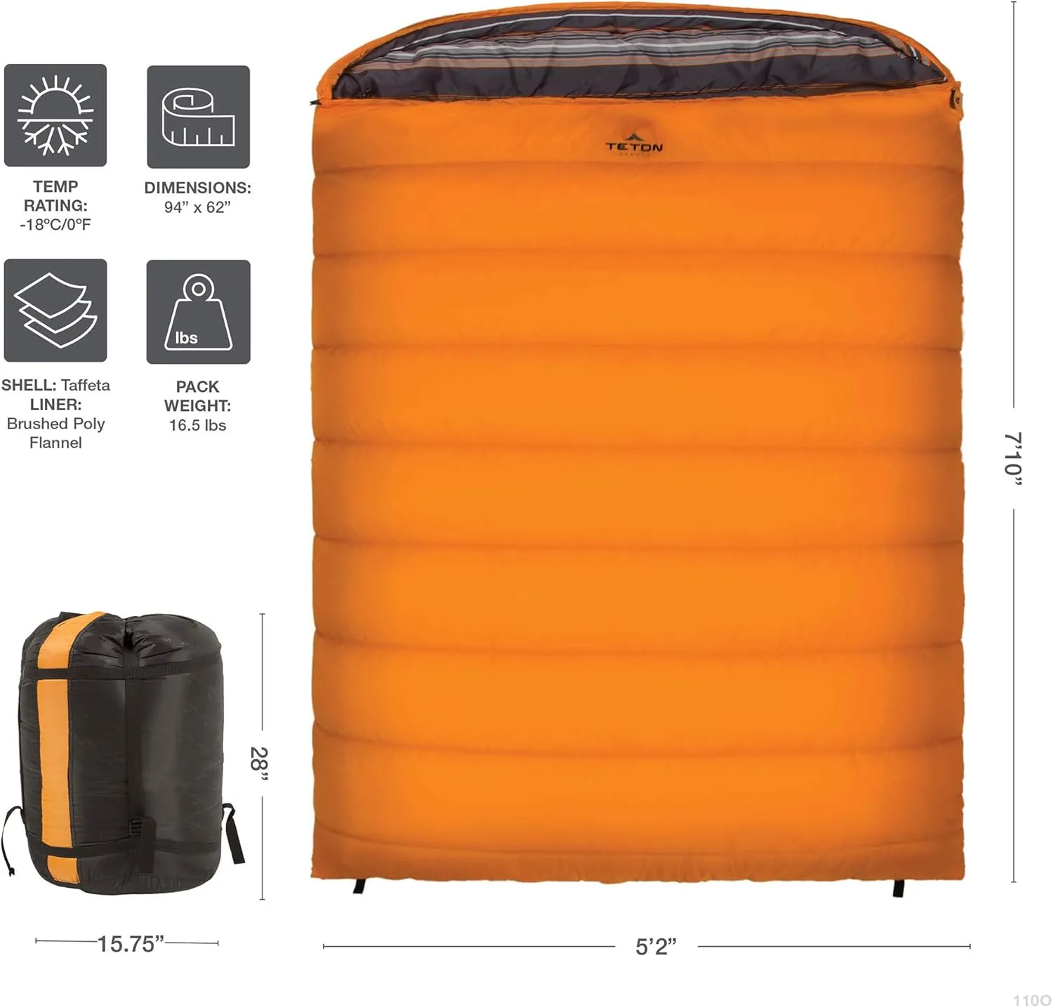 TETON Mammoth, 20 Degree and 0 Degree Sleeping Bags, Double Sleeping Bag, A Warm Bag the Whole Family can Enjoy. Great Sleeping Bag for Camping, Hunting and Base Camp. Compression Sack Included