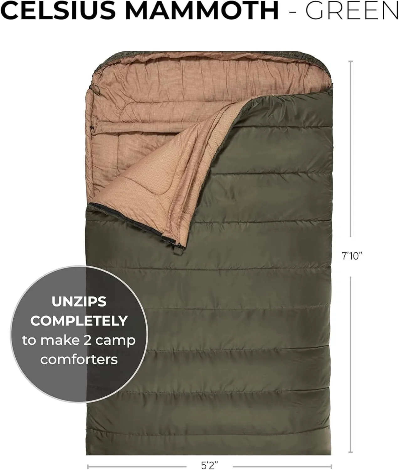 TETON Mammoth, 20 Degree and 0 Degree Sleeping Bags, Double Sleeping Bag, A Warm Bag the Whole Family can Enjoy. Great Sleeping Bag for Camping, Hunting and Base Camp. Compression Sack Included