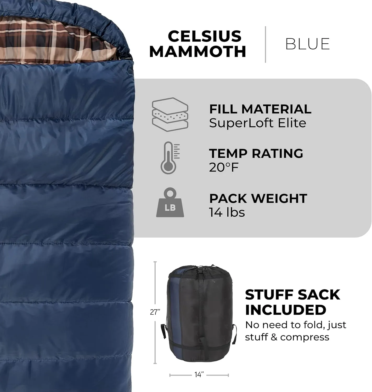 TETON Mammoth, 20 Degree and 0 Degree Sleeping Bags, Double Sleeping Bag, A Warm Bag the Whole Family can Enjoy. Great Sleeping Bag for Camping, Hunting and Base Camp. Compression Sack Included