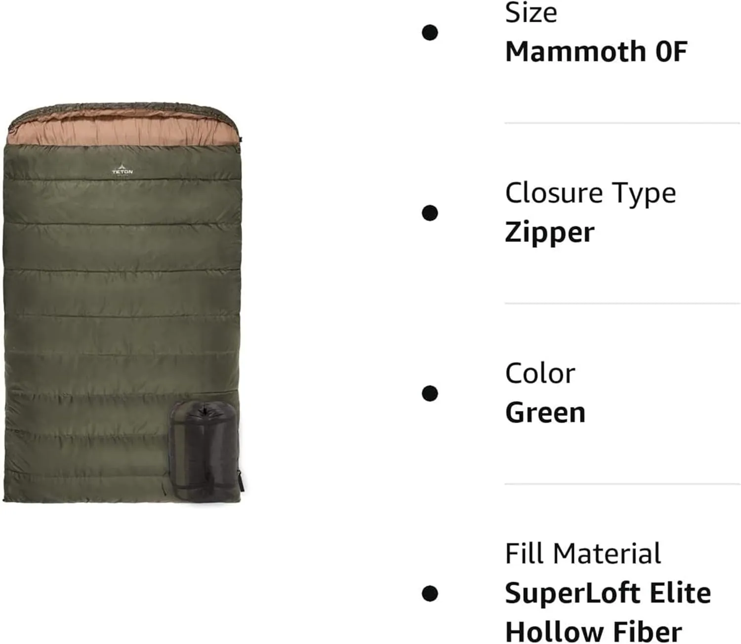 TETON Mammoth, 20 Degree and 0 Degree Sleeping Bags, Double Sleeping Bag, A Warm Bag the Whole Family can Enjoy. Great Sleeping Bag for Camping, Hunting and Base Camp. Compression Sack Included