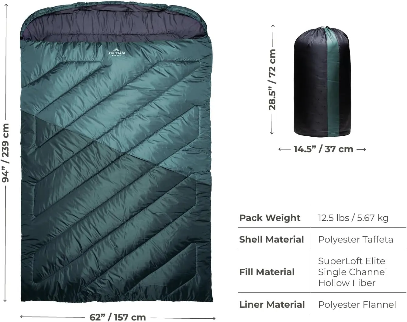 TETON Mammoth, 20 Degree and 0 Degree Sleeping Bags, Double Sleeping Bag, A Warm Bag the Whole Family can Enjoy. Great Sleeping Bag for Camping, Hunting and Base Camp. Compression Sack Included