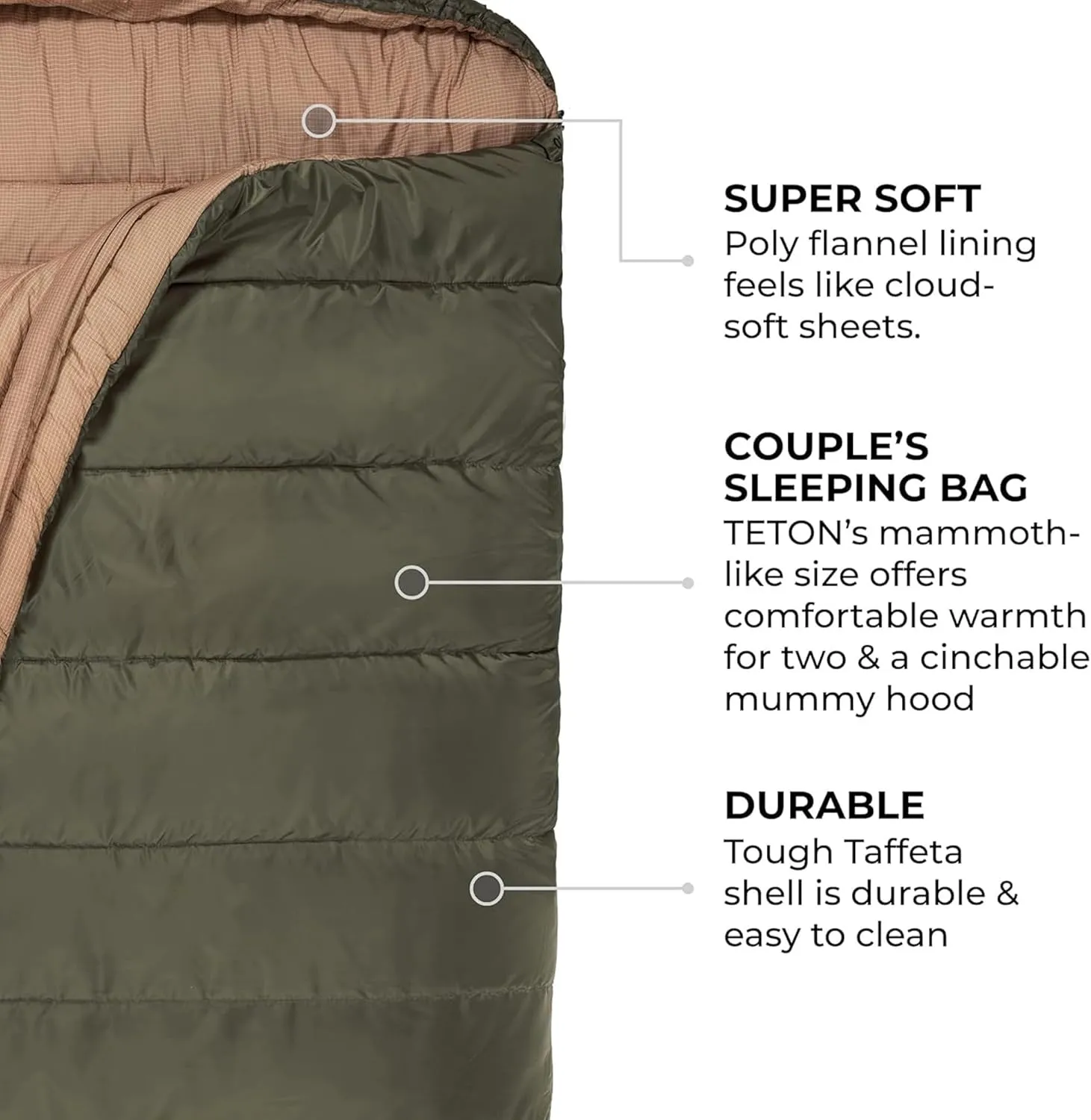 TETON Mammoth, 20 Degree and 0 Degree Sleeping Bags, Double Sleeping Bag, A Warm Bag the Whole Family can Enjoy. Great Sleeping Bag for Camping, Hunting and Base Camp. Compression Sack Included
