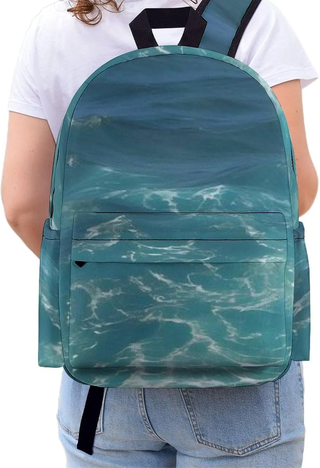 The Deep Blue Sea Print Laptop Backpacks Casual Shoulder Bag Travel Daypack Fashion for Men Women