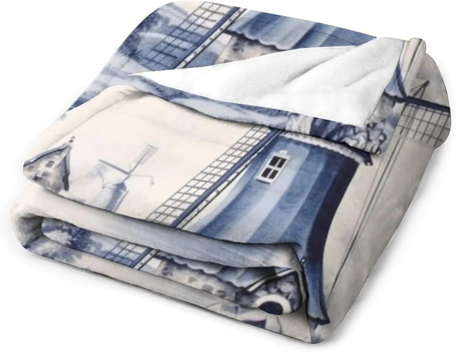 Throw Blankets Cute Vintage Dutch Windmill Sailboat Delft Blue Lightweight Super Soft Cozy Luxury Bed Blanket Microfiber Holland Windmill Blanket 40"x50" for Adult Kid Birthday