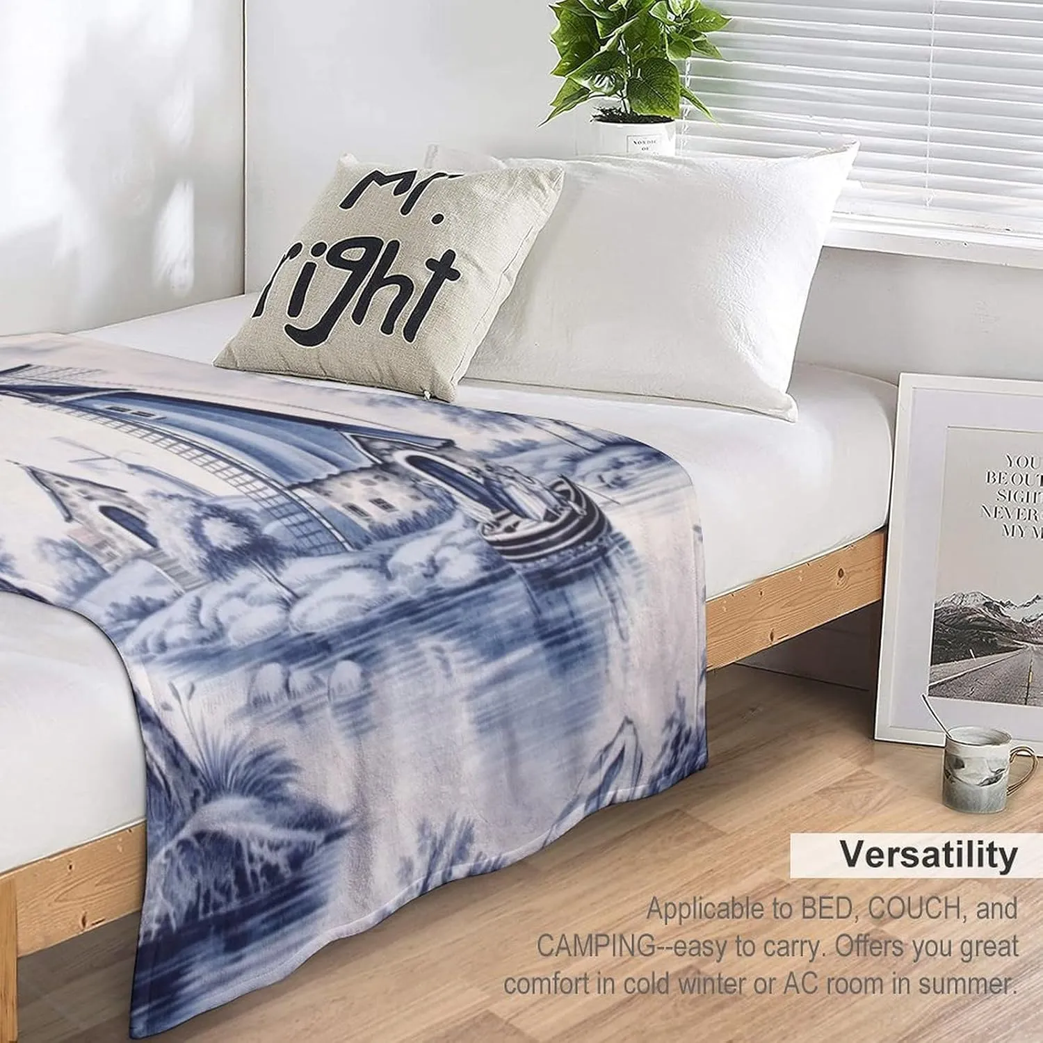 Throw Blankets Cute Vintage Dutch Windmill Sailboat Delft Blue Lightweight Super Soft Cozy Luxury Bed Blanket Microfiber Holland Windmill Blanket 40"x50" for Adult Kid Birthday