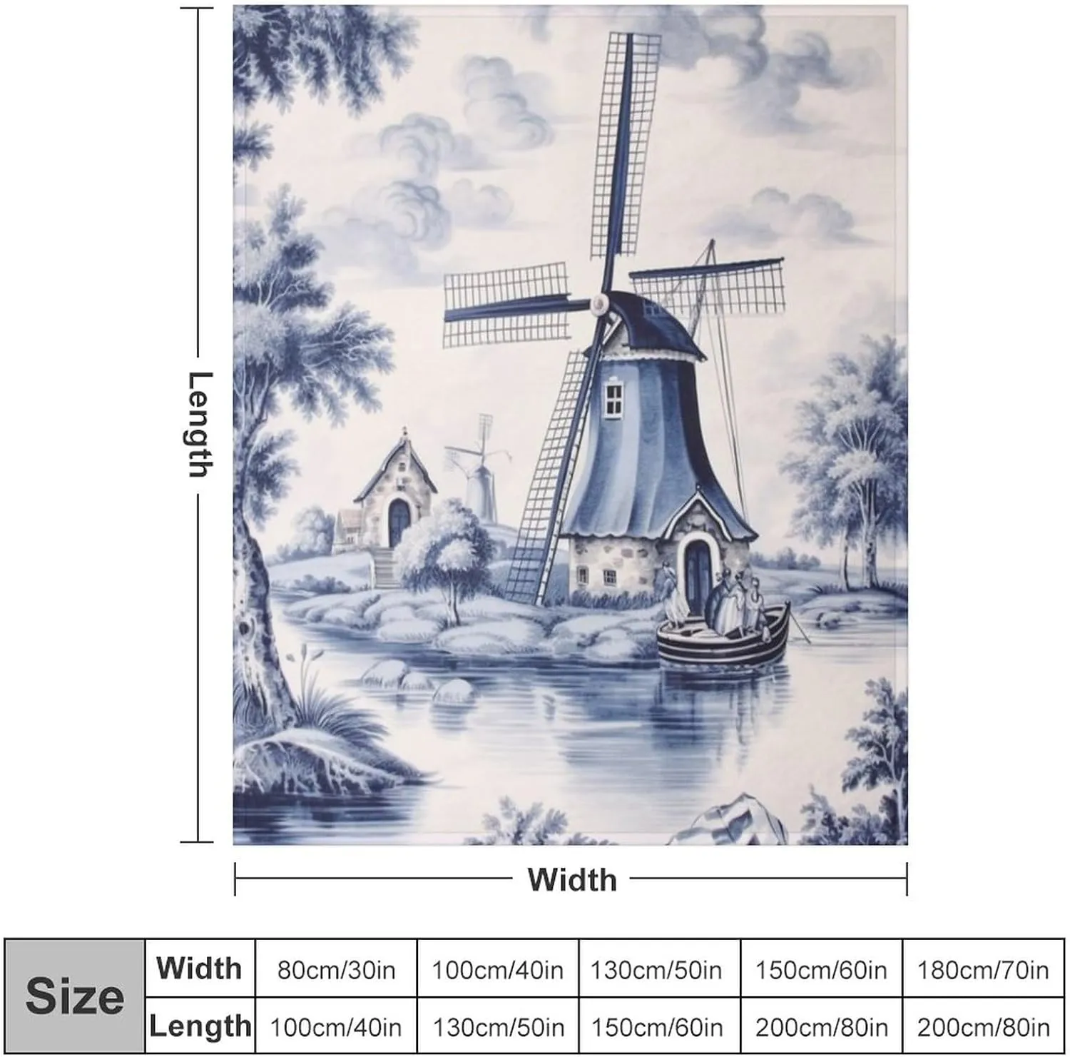 Throw Blankets Cute Vintage Dutch Windmill Sailboat Delft Blue Lightweight Super Soft Cozy Luxury Bed Blanket Microfiber Holland Windmill Blanket 40"x50" for Adult Kid Birthday