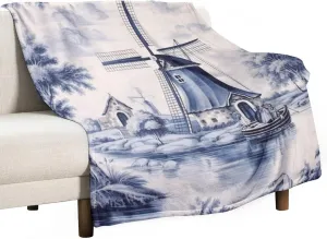 Throw Blankets Cute Vintage Dutch Windmill Sailboat Delft Blue Lightweight Super Soft Cozy Luxury Bed Blanket Microfiber Holland Windmill Blanket 40"x50" for Adult Kid Birthday