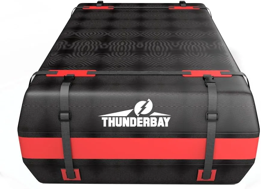 THUNDERBAY Car Roof Bag, Rooftop top Cargo Carrier Bag 20 Cubic feet Waterproof for All Cars with/Without Rack, Includes Storage Bag, Anti-Slip Mat, 6 Reinforced Straps, Luggage Lock