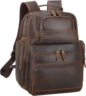 TIDING Vintage Leather Backpack for Men 15.6 Inch Laptop Computer Bag Large Capacity Business Travel Shoulder Daypacks