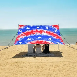 Tie Dye American Flag Beach Canopy Tent Anti-UV & Wind Resistant, Camping Sun Shelter Easy Setup Portable,Outdoor Shade Tents with Sandbags,Sand Shovels,Ground Pegs & Stability Poles