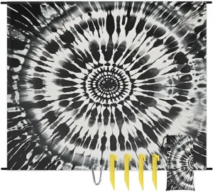 Tie Dye Beach Blanket, Sandproof Beach Mat, 68 x 59 Waterproof Quick Drying Sand Free Mat with 4 x Ground Spikes for Outdoor Travel Camping Hiking, Boho
