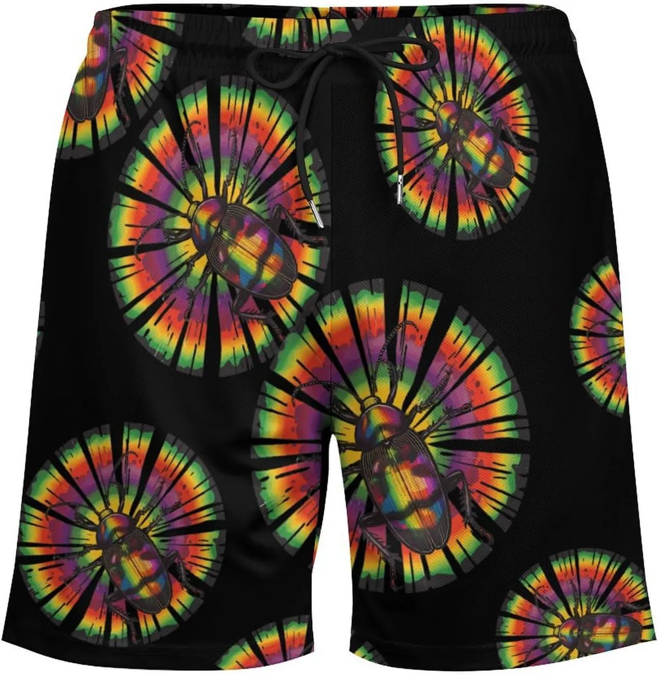 Tie Dye Cockroach Rainbow Print Men's Swim Trunks Quick Dry Board Shorts Swimwear Beach Shorts with Compression Liner
