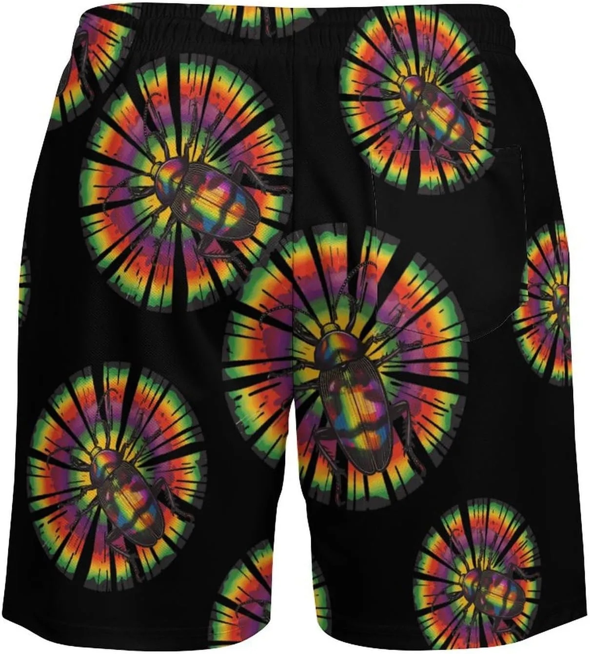 Tie Dye Cockroach Rainbow Print Men's Swim Trunks Quick Dry Board Shorts Swimwear Beach Shorts with Compression Liner
