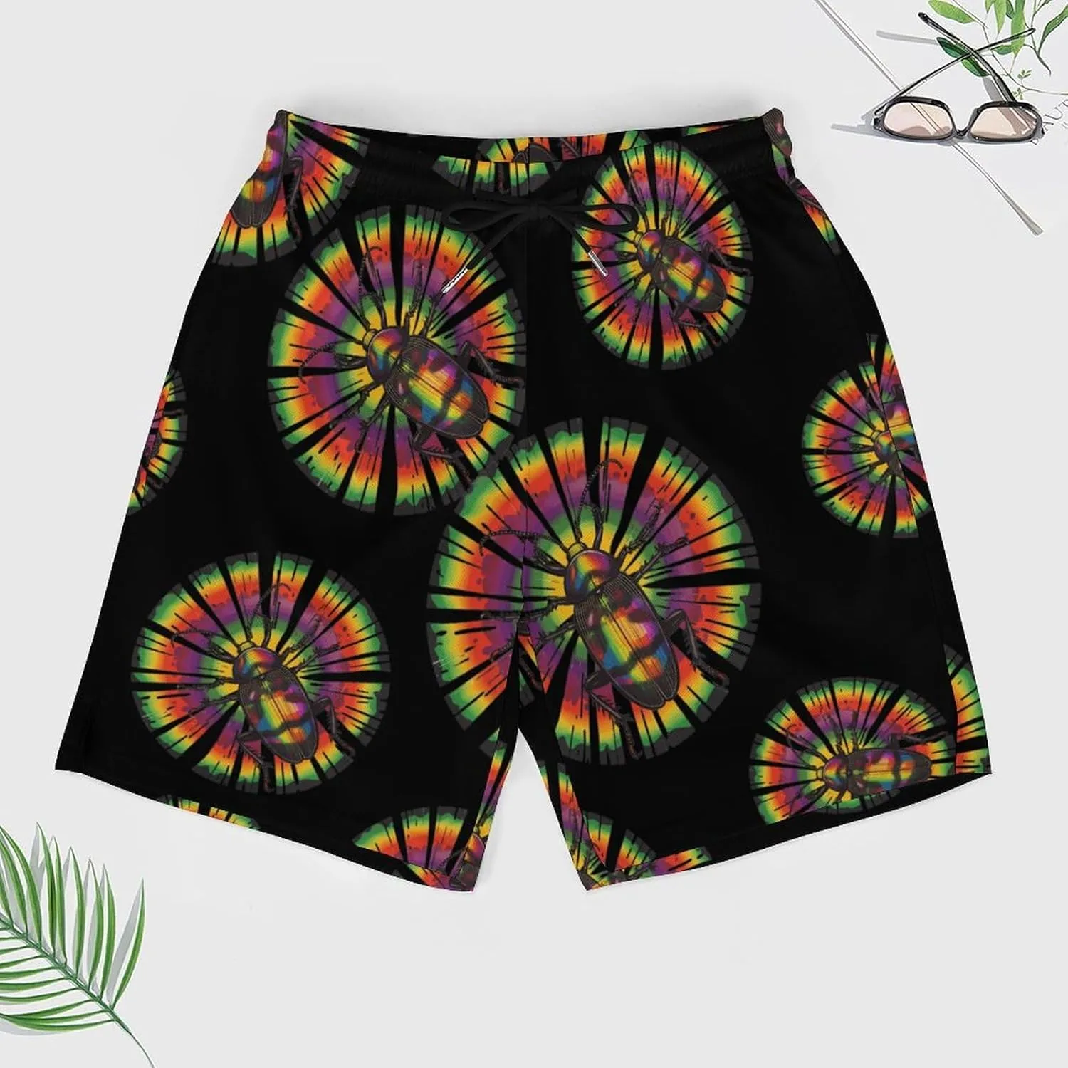 Tie Dye Cockroach Rainbow Print Men's Swim Trunks Quick Dry Board Shorts Swimwear Beach Shorts with Compression Liner