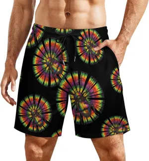 Tie Dye Cockroach Rainbow Print Men's Swim Trunks Quick Dry Board Shorts Swimwear Beach Shorts with Compression Liner