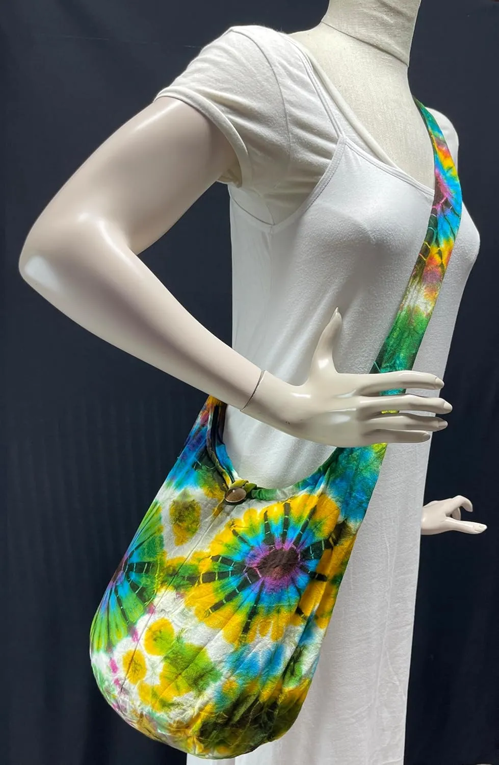 Tie Dye Crossbody Bag – Hippie Hobo Shoulder Purse – Handmade Colorful Artsy Sling Handbag – Medium 33”