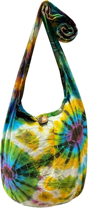 Tie Dye Crossbody Bag – Hippie Hobo Shoulder Purse – Handmade Colorful Artsy Sling Handbag – Medium 33”