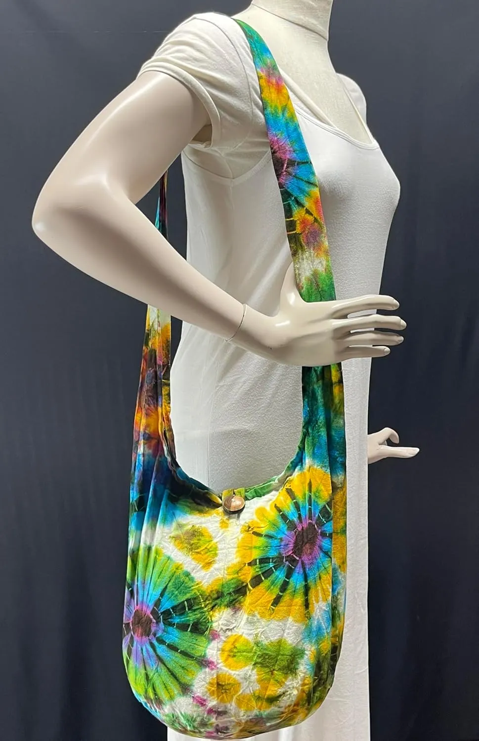 Tie Dye Crossbody Bag – Hippie Hobo Shoulder Purse – Handmade Colorful Artsy Sling Handbag – Medium 33”