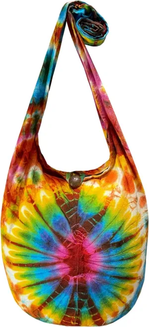 Tie Dye Crossbody Bag – Hippie Hobo Shoulder Purse – Handmade Colorful Artsy Sling Handbag – Medium 33”