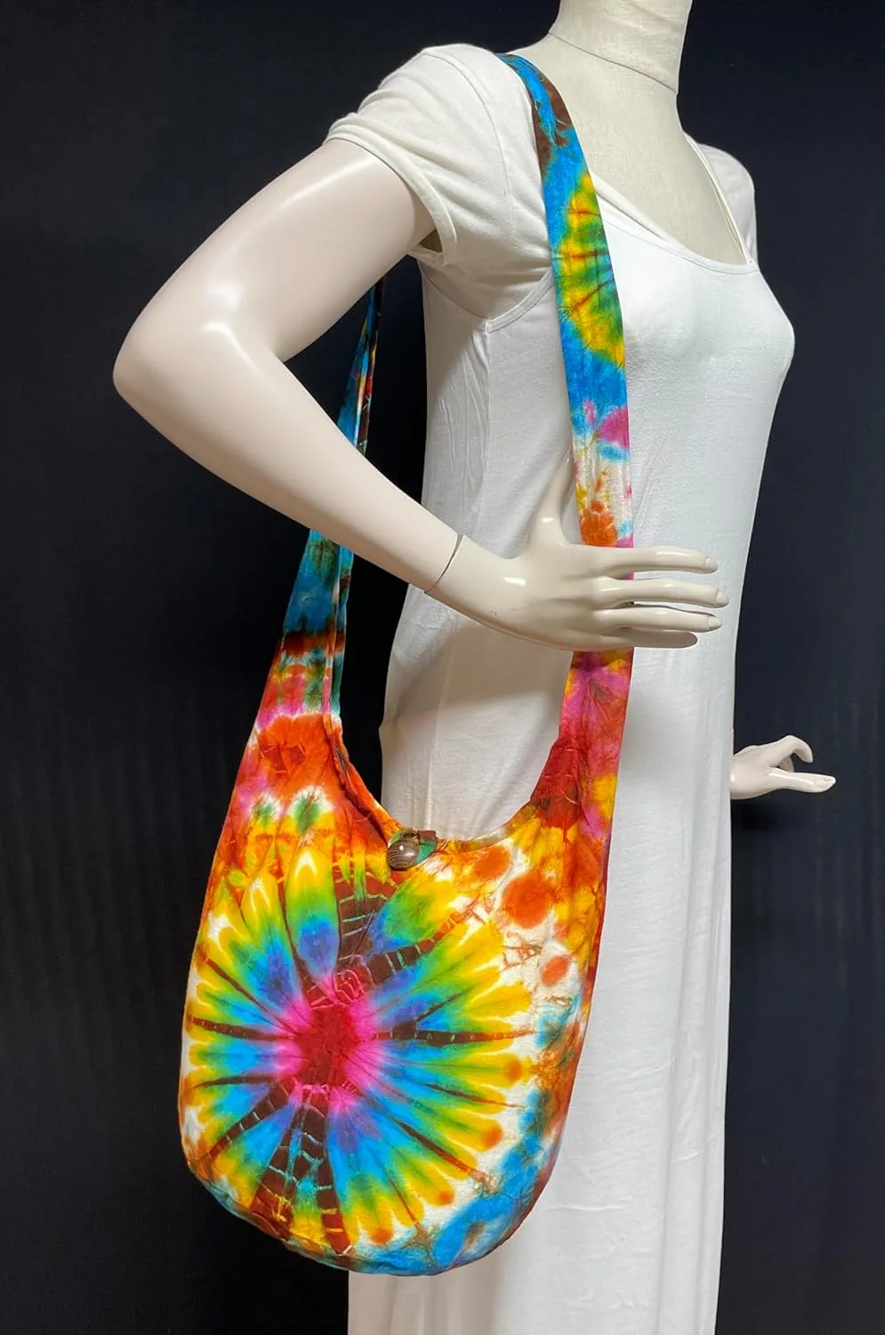 Tie Dye Crossbody Bag – Hippie Hobo Shoulder Purse – Handmade Colorful Artsy Sling Handbag – Medium 33”